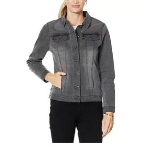 DG2‎ Diane Gilman Jacket XS Gray Wash Button Front Long Sleeve Layering Womens